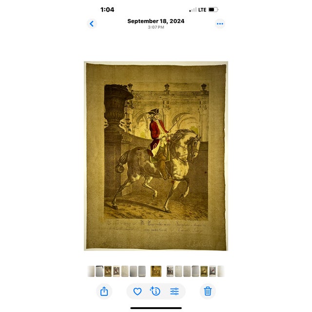Original hand made, hand colored copperplate engraved print after Johann Elias Ridinger (1698-1767) The classical dressage...