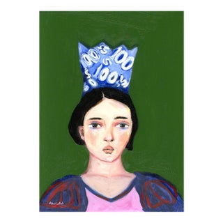 Snow White With Money Crown, Mid Century Modern Oil Portrait by Alexandra Swistak For Sale