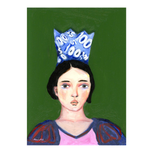 Snow White With Money Crown, Mid Century Modern Oil Portrait by Alexandra Swistak