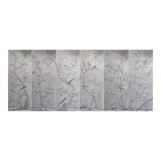Chinoiserie Mural Hand Painted Wallpapers on Silk Panel - 6 Panels For Sale