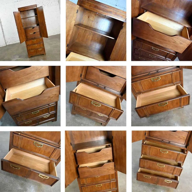 Brown Campaign Style Thomasville Furniture Mystique 3 Section Modular Queen Bed Set W/Side Armoires For Sale - Image 8 of 12