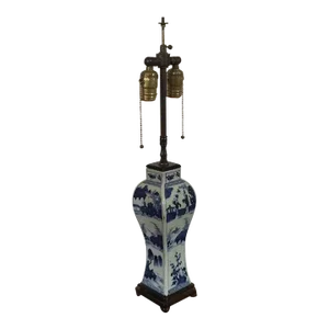 Antique 19th Century Chinese Blue & White Porcelain Vase Decorated With Figures in Landscape Representing the Four Seasons Mounted as a Lamp