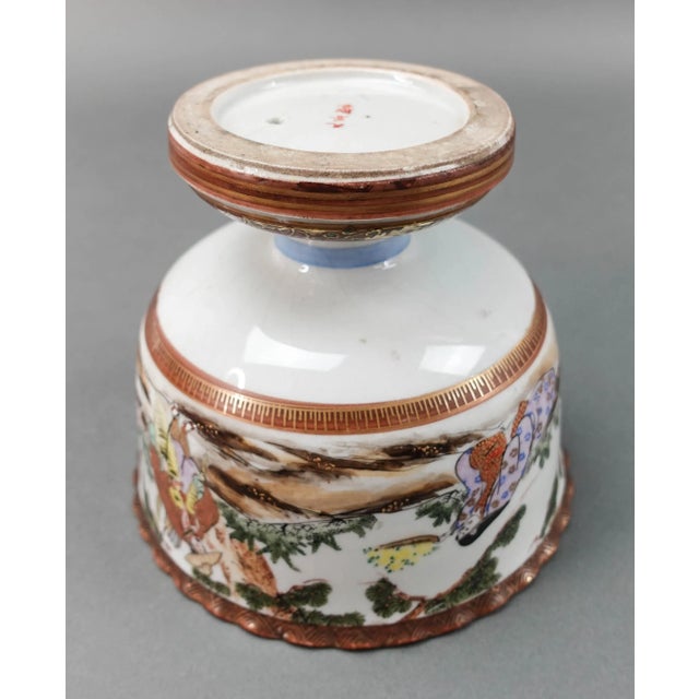 White Antique 1900s Japanese Kutani Polychrome Porcelain Stem Cup Bowl For Sale - Image 8 of 10