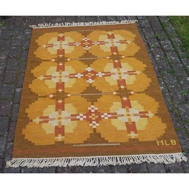 Vintage Swedish Röllakan Rug with Signature, 1950s For Sale - Image 6 of 6