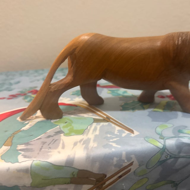 Mid-Century Modern Mid-Century Modern Hand-Carved Teak Wood Roaring Lion Sculpture For Sale - Image 3 of 12