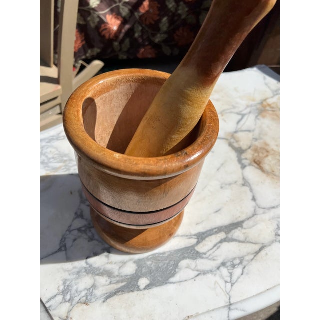 Up for consideration is a beautiful vintage hand carved mortar and pestle. This is a lovely piece that would look perfect...