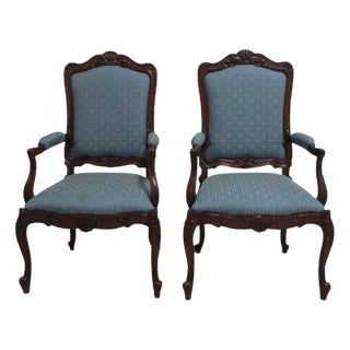 Pair BAU French Country Dining Room Arm Chairs Regency Custom Carved A For Sale