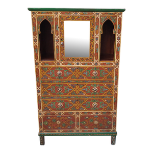 1980s Vintage Moroccan Hand Painted Cabinet / Chelhaoui Armoire