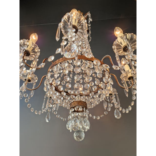 Glass 1930s Empire Brass Chandelier Crystal Lustre Ceiling Light Antique Classical For Sale - Image 7 of 9