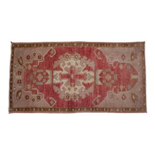 1970s Hand Knotted Turkish Small Rug Decorative Mat for Bathroom and Kitchen Mat- 18'' X 35'' For Sale