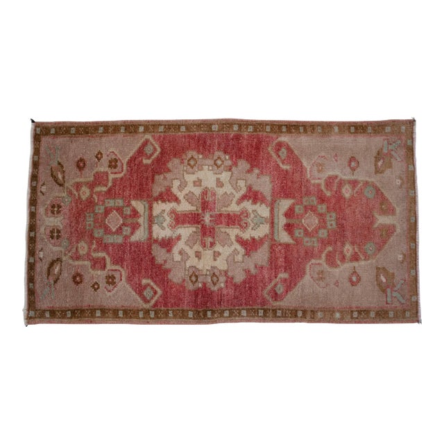 1970s Hand Knotted Turkish Small Rug Decorative Mat for Bathroom and Kitchen Mat- 18'' X 35'' For Sale