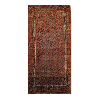 19th Century Turkmen Yomut Area Rug in Allover Geometric Pattern in Dark Red, Brown, French Blue For Sale