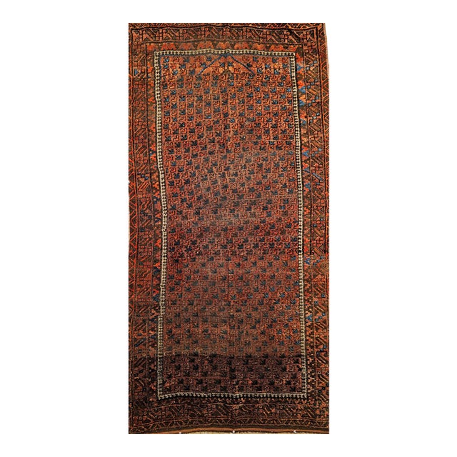 19th Century Turkmen Yomut Area Rug in Allover Geometric Pattern in Dark Red, Brown, French Blue For Sale