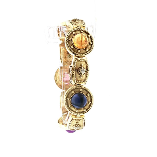 Byzantine Late 20th Century Byzantine Style Multi-Colored Gemstone Link Bracelet For Sale - Image 3 of 5