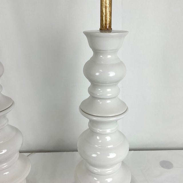 Vintage Tall White Ceramic Column Lamps - a Pair For Sale - Image 12 of 14