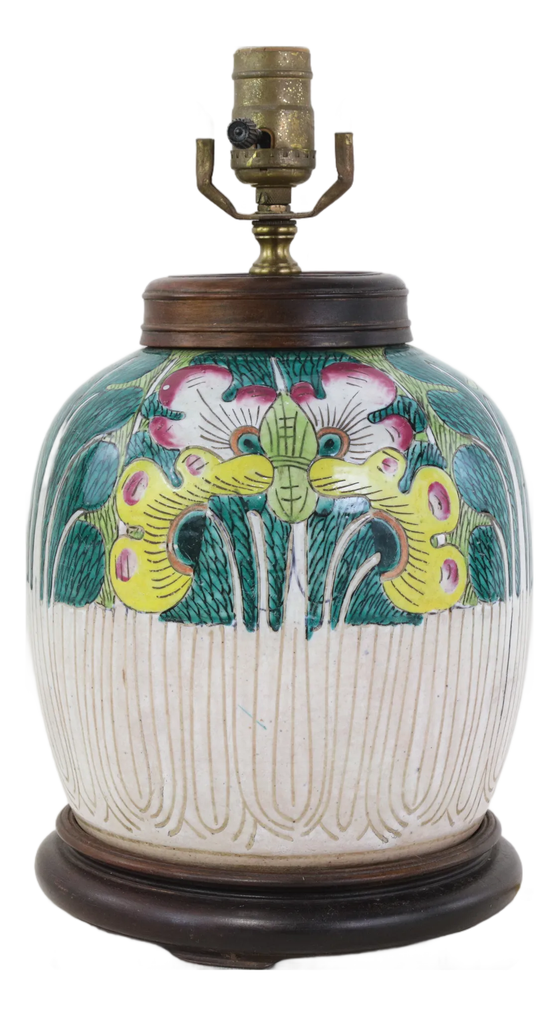 Antique Famille Rose Bok Choy Porcelain Table Lamp With Cabbage