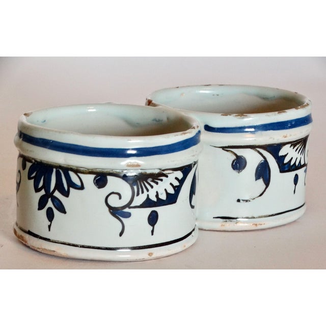 Chinoiserie Antique Delft Faience Chinoiserie Presentier Double Dish Hand Painted For Sale - Image 3 of 9