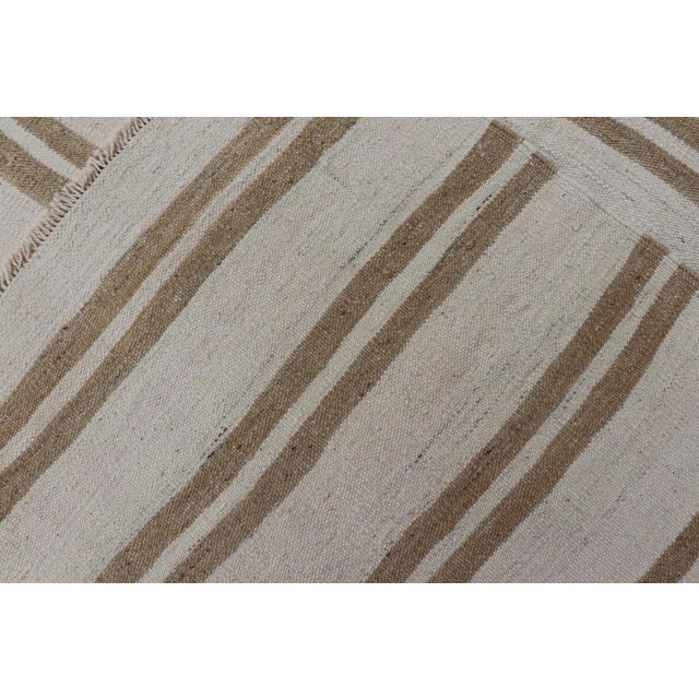 Vintage Turkish Kilim Rug With Ivory Ground and Light Brown Stripes For Sale - Image 10 of 10