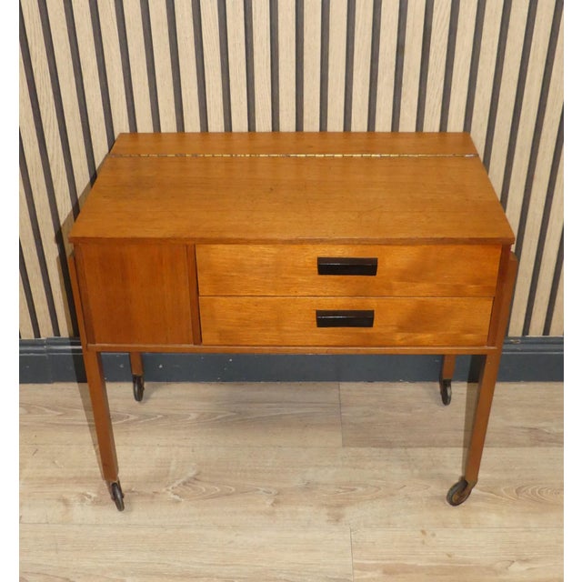Vintage Sewing Cart in Walnut, 1960s For Sale - Image 10 of 10