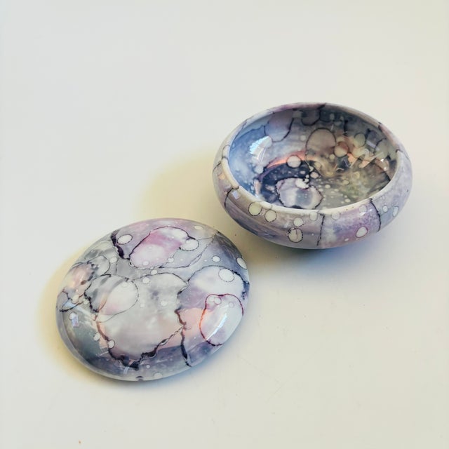 Ceramic Vintage Hand Painted Purple Ceramic Box For Sale - Image 7 of 9