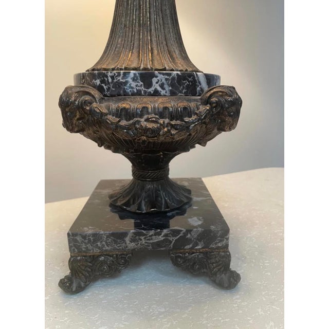 MINT NOS Vintage black marble and cast iron table lamp. Pleated cylindrical shade. Estate Piece Height:38.5 inches...