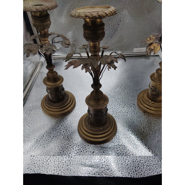 Metal Antique Bronze Candleholders For Sale - Image 7 of 10