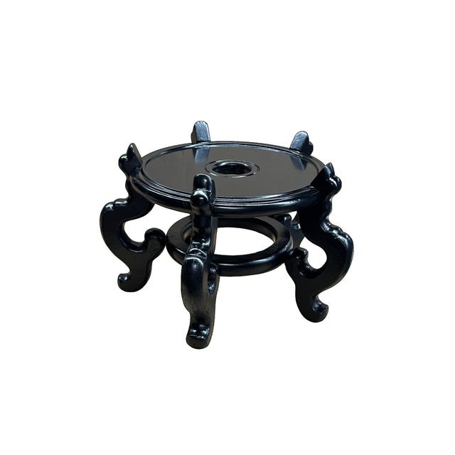 Black Lacquer 5 Curved Legs Round 10.5" Wood Plant Vase Display Stand For Sale In San Francisco - Image 6 of 7