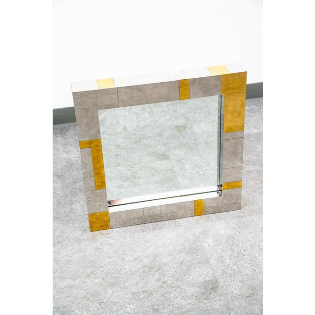 Chrome Mid Century Modern Mirror Wall Art Chrome Brass Gold Paul Evans Cityscape Square For Sale - Image 8 of 12