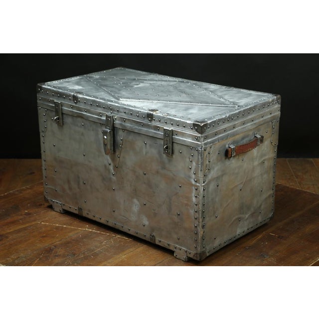 Gray Aluminum Trunk with Antique Padlock, 1920s For Sale - Image 8 of 8