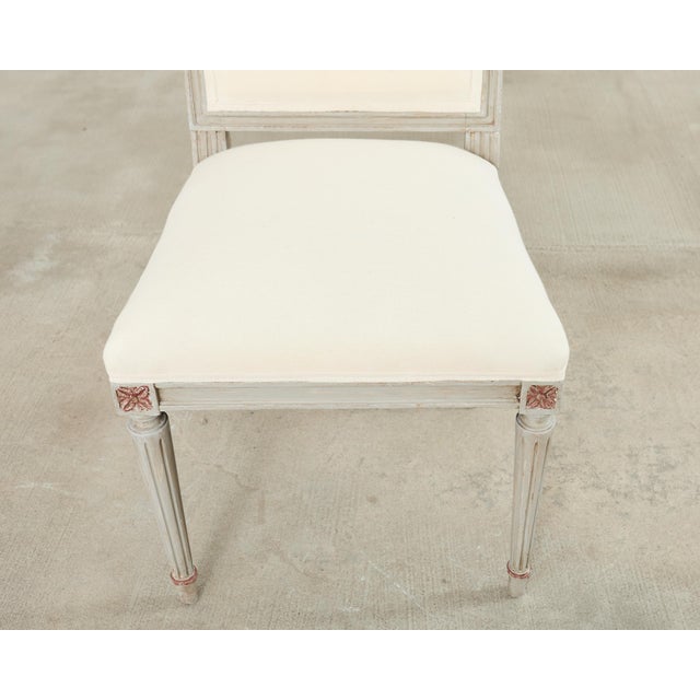 Set of Six Louis XVI Style Square Back Painted Dining Chairs For Sale - Image 14 of 18