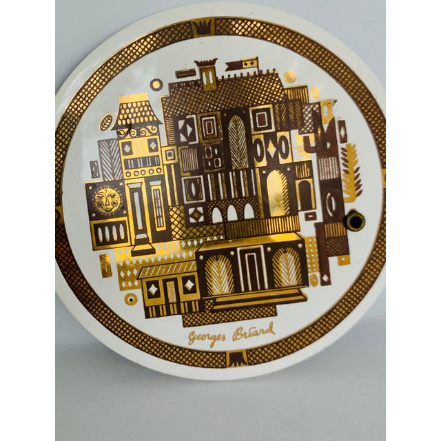 Vintage Mid-Century Modern Georges Briard Raised Gold on Porcelain Trivet For Sale - Image 9 of 11