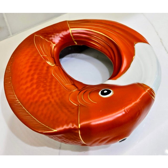 Japanese Vintage Neiman Marcus Japanese Porcelain Koi Fish Bowl Centerpiece For Sale - Image 3 of 9