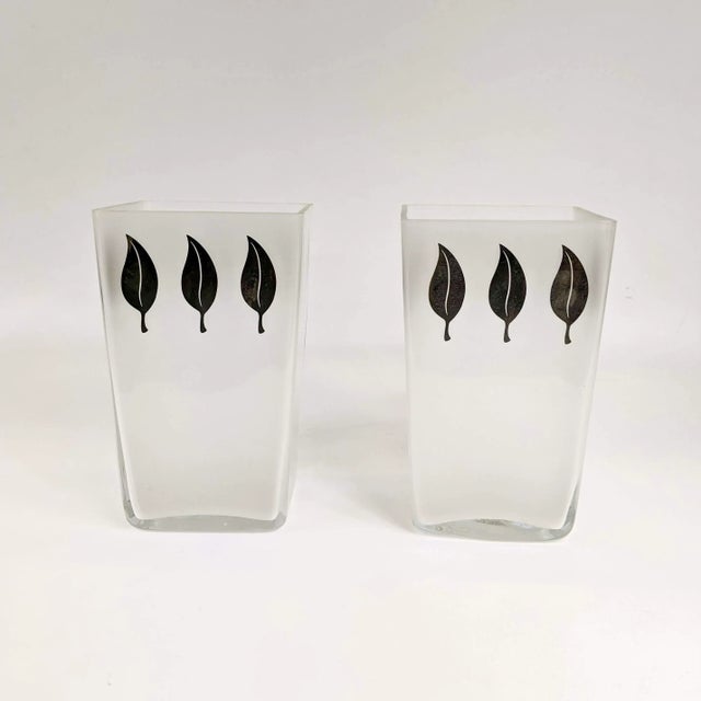 Pair of Italian Glass Flower Vases With Silver Leaf Motif For Sale - Image 4 of 6
