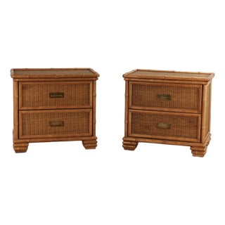 Pair of Vintage Faux Bamboo and Wicker Stands by American of Martinsville For Sale
