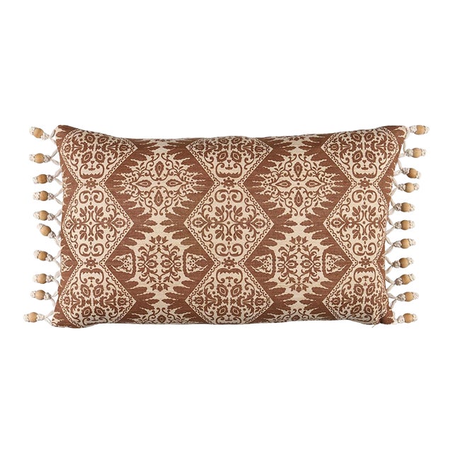 Schumacher Berkeley Silk Lumbar Pillow In Chestnut For Sale