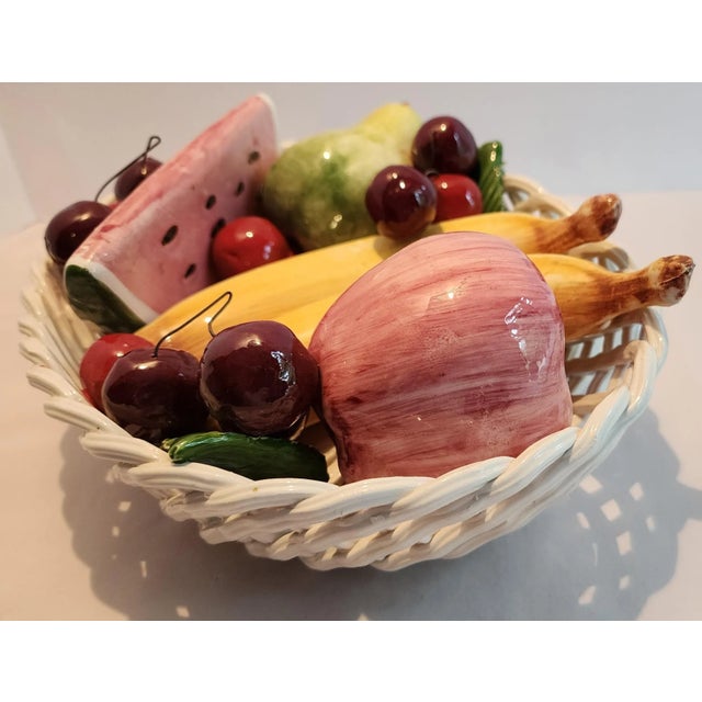 Ceramic MCM Italian Porcelain Fruit in Lattice Bowl Centerpiece For Sale - Image 7 of 7