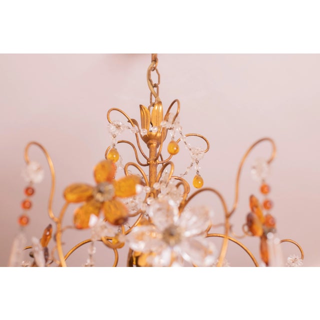 Crystal and Murano Glass Orange Flowers Chandelier, 1970s For Sale - Image 6 of 12