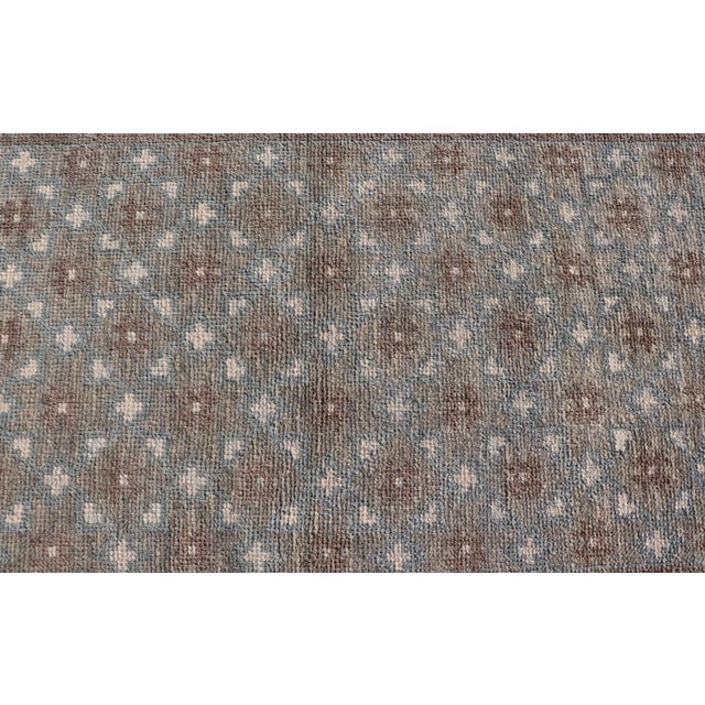 Turkish Oushak Runner With Repeating Floral Motif in Taupe and Seafoam Green For Sale - Image 4 of 10