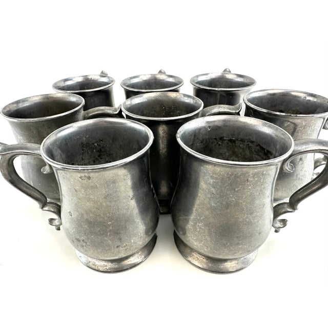 American 1940s Solid Pewter Beer Tankards- Set of 8 For Sale - Image 3 of 10