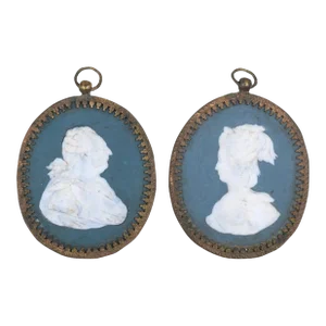 Antique 18th Century Jasper Silhouette Portrait Medallion Plaques King George III & Queen Charlotte Manner of Sevres - a Pair