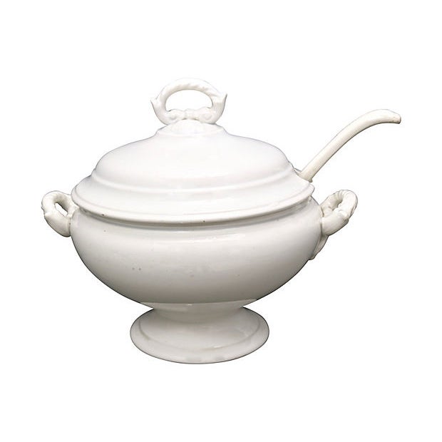 Antique White Ironstone Soup Tureen & Ladle Chairish
