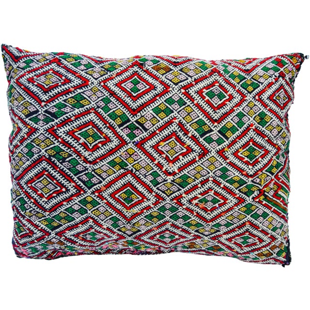 Green Diamond-Patterned Moroccan Pillow For Sale - Image 8 of 8