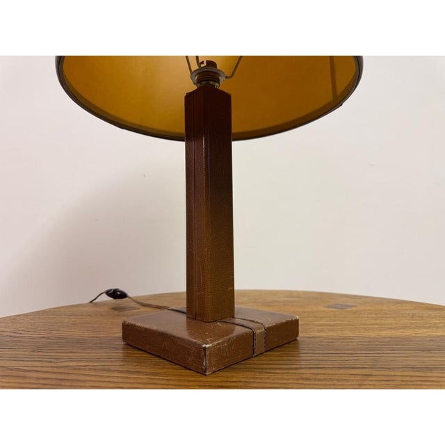 French Table Lamp in Brown Leather by Le Tanneur, 1970s For Sale - Image 12 of 15