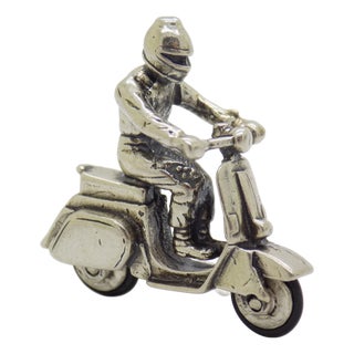 Vintage Italian Silver Vespa Piaggio Scooter Figurine, 1980s For Sale