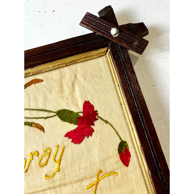 Antique Victorian Carnation Floral Motto Embroidery For Sale - Image 9 of 12