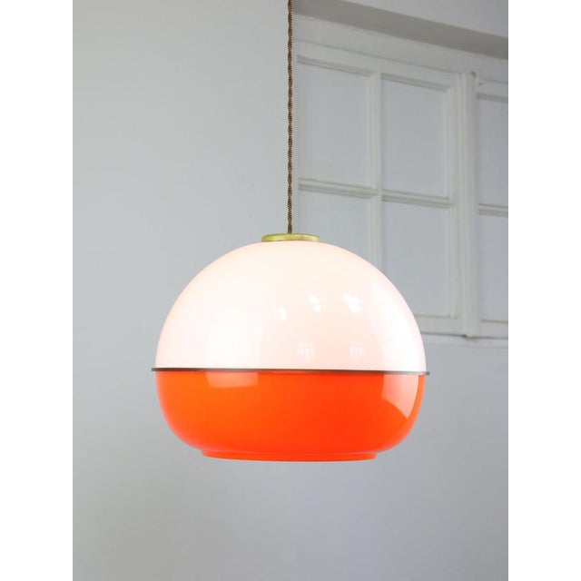 Italian Space Age Orange Acrylic Glass and Brass Pendant Lamp, 1970s For Sale - Image 13 of 18