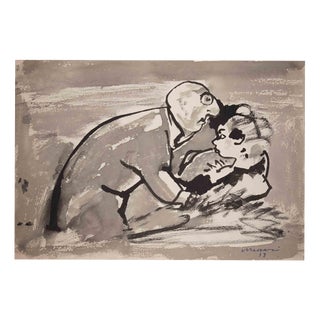 Mino Maccari, The Couple, 1958, Watercolor For Sale