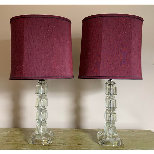 Vintage 1940s Stacked Crystal Table Lamps with Shades a Pair Chairish