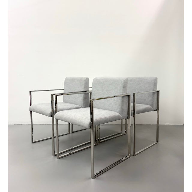 Metal MCM Palecek Chrome Upholstered Arm Chairs - Set of 4 For Sale - Image 7 of 8