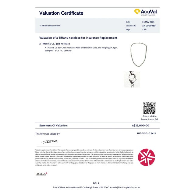 2020s Tiffany & Co. 18ct White Gold Box Chain Necklace 74.3g For Sale - Image 5 of 5